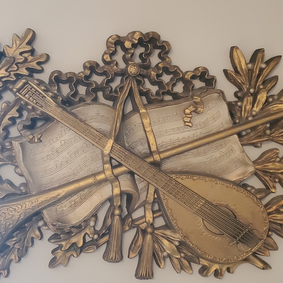 Vtg BURWOOD Wall Hanging Instrument Music Book Mandolin Horn Gold 9075 MCM Decor - Picture 3 of 12